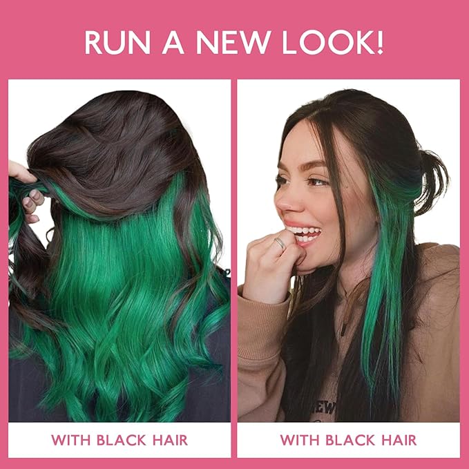 WENNALIFE Green Clip in Hair Extensions Real Human Hair 35g 6pcs 18 Inch Colored Hair Extensions for Kids Women Colorful Hair Pieces Pop-up Style Straight Extensiones De Cabello Humano Con Clip