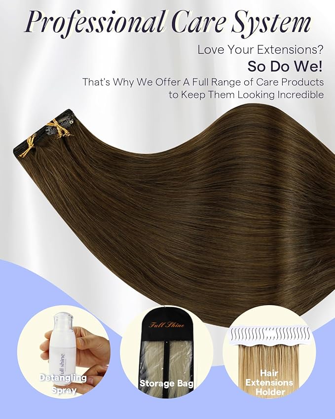 Full Shine Light Brown Real Hair Extensions Clip in Human Hair 150G Clip in Hair Extensions Real Human Hair 22 Inch 7 Pcs