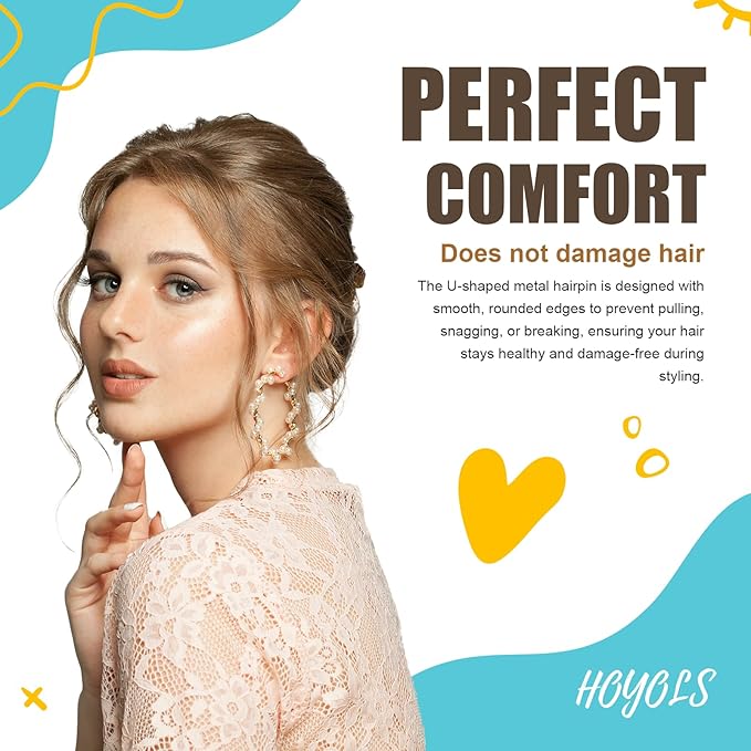 HOYOLS U Shaped Assorted Size Hair Bobby Pins, Metal Bun Clips Hairpin Crimped Design with Ball Tips for Women Girls Grips Hairstyle, 150 Count Bulk Pack (Brown)