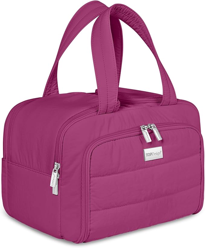 TOPDesign Travel Toiletry Bag for Women, Puffer Large Toiletry Bag, Lightweight Cosmetic Makeup Organizer with Handle for Traveling, Accessories, Essentials, Toiletries (Dark Purple)