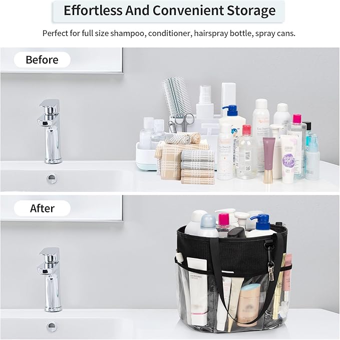 Shower Caddy Portable, Travel Toiletry Bag for Women Men, Large Capacity Mesh Shower Caddy Quick Dry Bathroom Bag for College Dorm Room, Bathroom, Gym, Swimming, Camping, Beach, Traveling