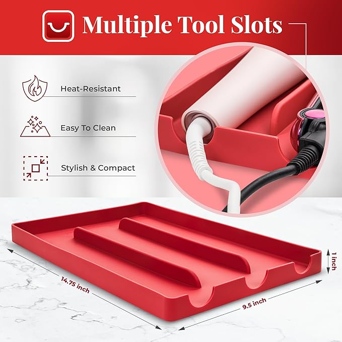 Hot Tools Organizer | Heat-Resistant Mat for Styling Tools up to 428°F | Drawer Organizer | 14.75" x 9.5" x 1"