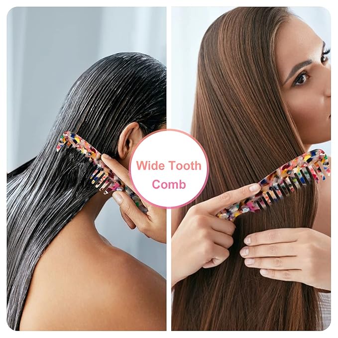 Large Wide Tooth Hair Comb,[Tortoise Shell] Cellulose Acetate Round Tooth Comb for Straight/Curly Hair,Short/Long Hair Women Men or Kids,Easy Detangling Wet or Dry,Anti-static (Multi-colored)