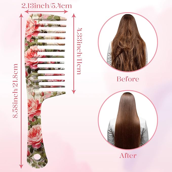 Wide Tooth Comb,Effortless Tangle Removal for Curly, Wet, Long Hair Wet,Cute Aesthetic Design for Women Men and Girls (Red-04)