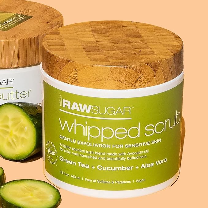 Raw Sugar Green Tea + Cucumber + Aloe Vera Body Love Bundle - Sensitive Skin Body Wash, Body Scrub & Body Butter, Clean Ingredients, Formulated without Sulfates and Parabens