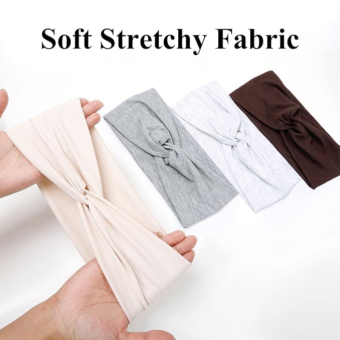 Huachi Boho Knotted Headbands - Wide Non-Slip Turban Hair Accessories for Women in Solid Colors