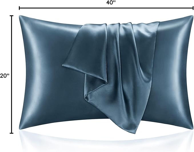 BEDELITE Satin Pillowcase for Hair and Skin, Super Soft and Cooling Similar to Silk Pillow Cases 2 Pack with Envelope Closure, Gift for Women Men(20"x40" King Size, Bluesteel)