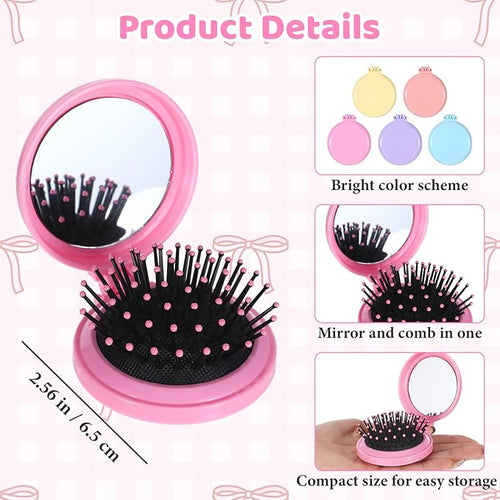 20PCS Mini Hair Brush Bulk,Compact Folding Travel Hair Brushes with Mirror,Mini Travel Brush for Women Girls in 5 Colors