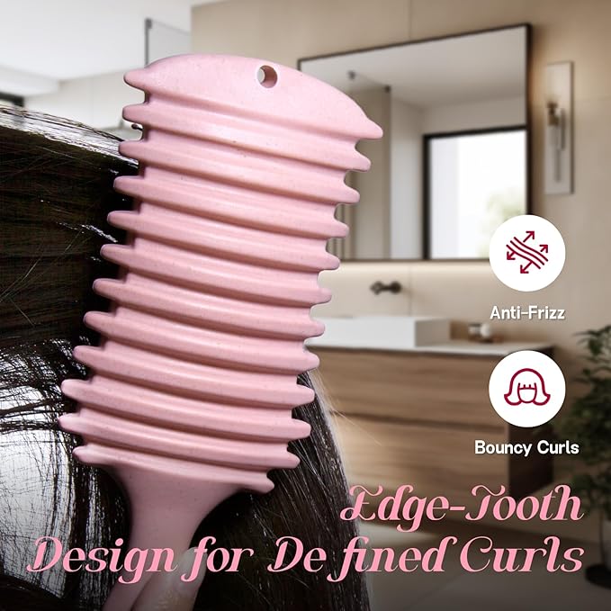 Curly Hair Brush, 5-in-1 Detangling & Curl Defining Brush for Curly Hair Wet or Dry, Shaping & Styling Brushes with Less Pulling for Women & Men (Pink)