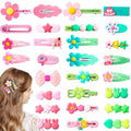28pcs Cute Candy Hair Clip, Non-Slip Snap Clip for Teen Women, Star Flower Muti-Shape Hairpin Cute Barrettes Hair Accessories for Thin Thick Long Short Hairstyles- Pink & Green