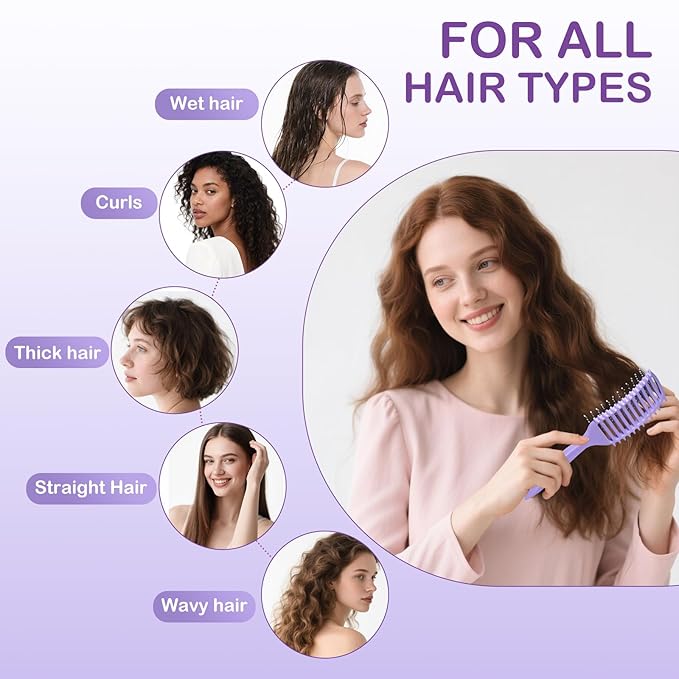 Curly Hair Brush & Curl Defining Brush – Easily Detangles Knots with Less Pulling – Styles Wet or Dry Hair, Tames Frizz for All Curl Types (Pruple)