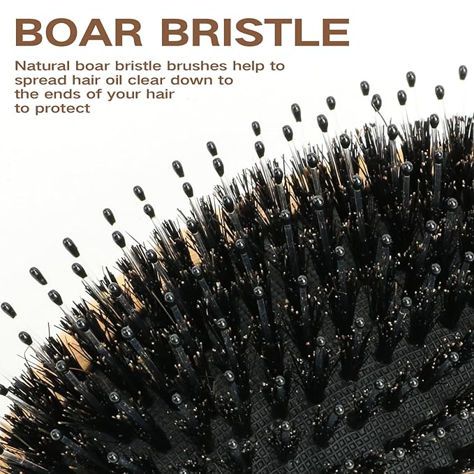 Bamboo Boar Bristle Hair Brush for Women, Men & Kids – Detangling Brush for All Hair Types (Fine, thin, Thick, Curly) Reduces Frizz & Breakage – Smoothing Shine & Health Hair Brush to Travel