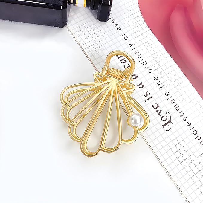 Gold Pearl Hair Clip for Women Double Row Small Claw Clips for Thin/Medium Fine Hair - Nonslip Jaw Clips