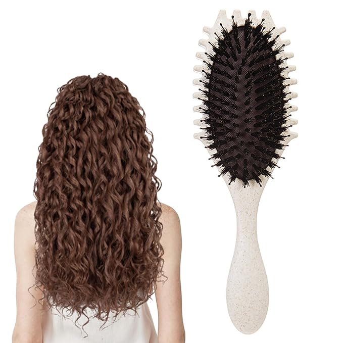 Curly Defining Brush, Curly Hair Styling Brushes Detangler Soft Bristle Hair Brush 1-Pack (Beige)