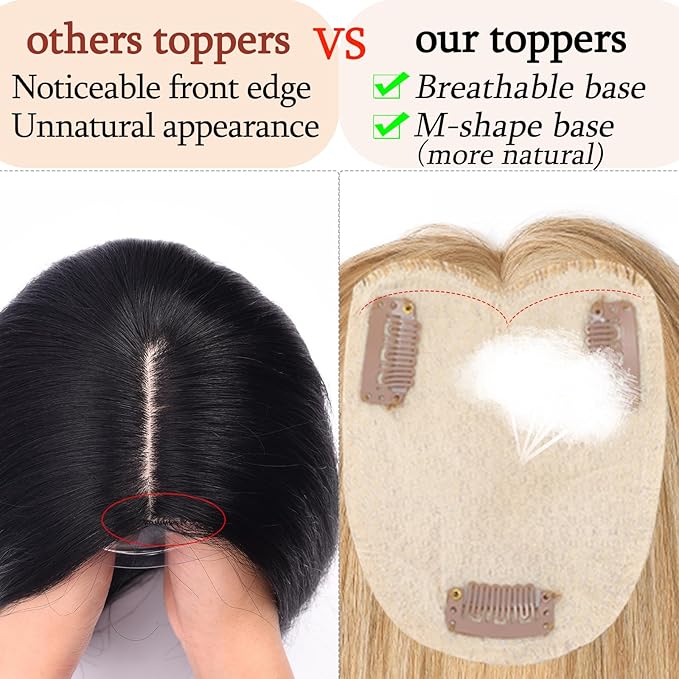Human Hair Toppers for Women with Thinning Hair Real Human Topper Crown No Bangs 10 Inch #12P613 Golden Brown mix Bleach Blonde