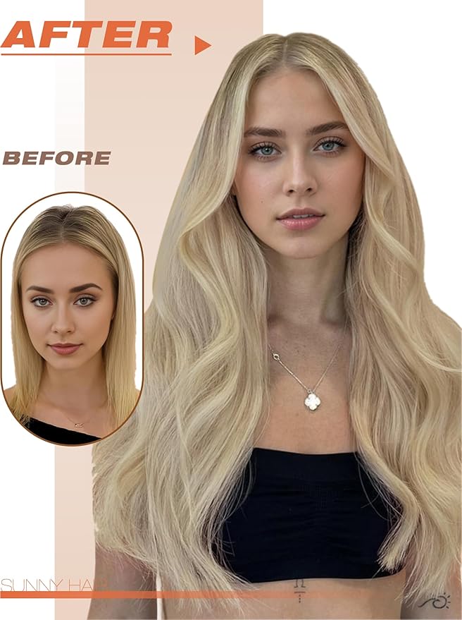 Sunny Hair Tape in Hair Extensions Real Human Hair Invisible Remy Hair Extensions Tape ins for Women Ash Blonde Root to Platinum Blonde Balayage 16 inch 20Pcs 50G