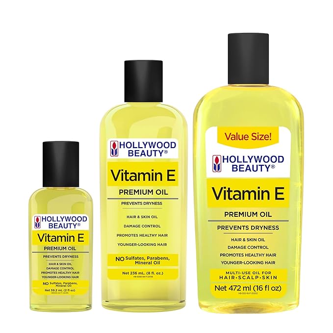 Hollywood Beauty Vitamin E Oil for Hair, Scalp, and Skin, VALUE SIZE 16 fl oz - Prevents Dryness and Helps Repair Damage