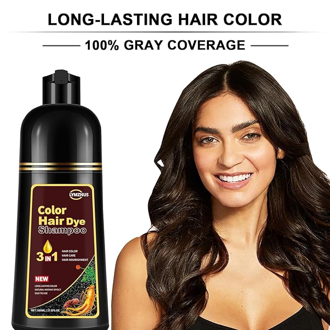 Dark Chocolate Hair Dye Shampoo 3 in 1, 100% Gray Coverage ， Instant Natural Hair Color for Men & Women,Root Touch Up for All Hair Types – Easy Application, Dark Brown Color champu para canas 500ml