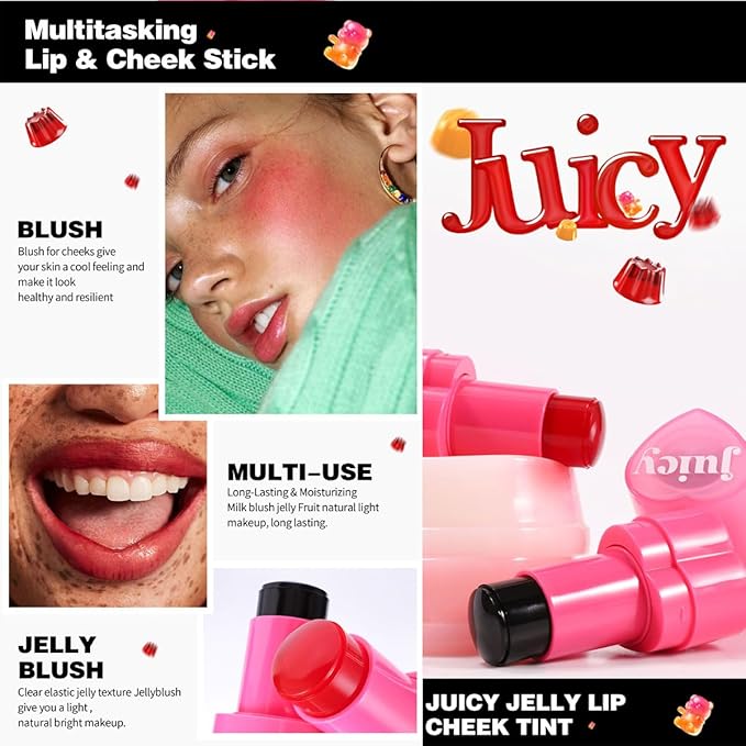 Cooling Water Jelly Tint Stick，Multi-Use Juicy Love Blush, 3-In-1cheek Blush & Eyeshadow & Lip Tinted Long-Lasting Moisture Stick，Bouncy Jelly Texture，Creates A Moist Watercolor Effect (#01, 0.32oz)