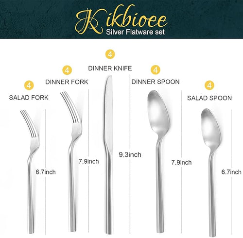 20 Piece Stainless Steel Silverware Set, Handle Flatware, Modern Matte Finish Cutlery Set, Service for 4, Dishwasher Safe