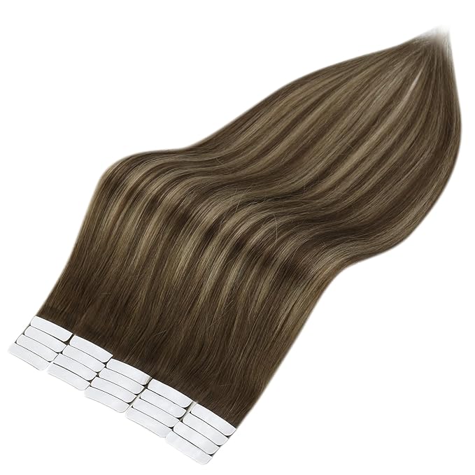 Full Shine Tape In Hair Extensions Human Hair 24Inch Tape in Hair Extensions Real Hair 4 Brown Fading to 24 Blonde and 4 Seamless Hair Extensions Tape In Skin Weft Remy Hair Extensions 50G 20Pcs
