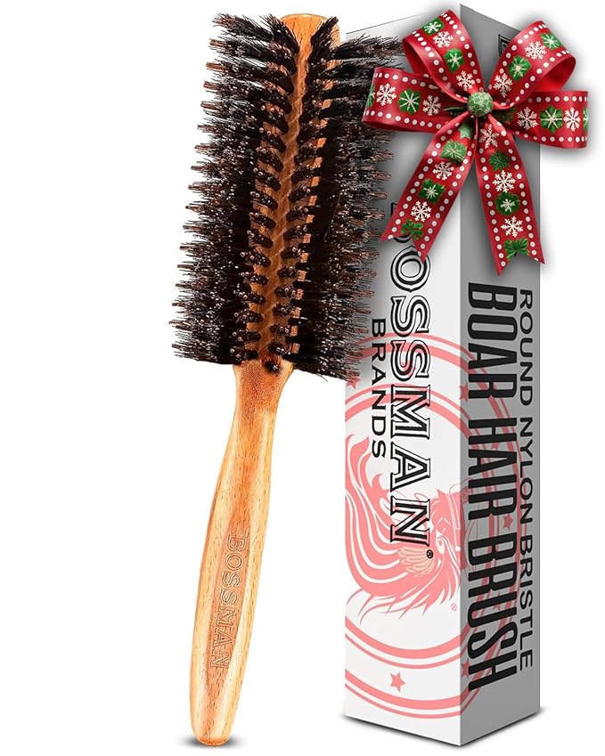 Bossman Boar & Nylon Bristle Round Hair Brush, 2 Inch - Blow Dryer Brush for Styling, Curling, Detangling, and Straightening