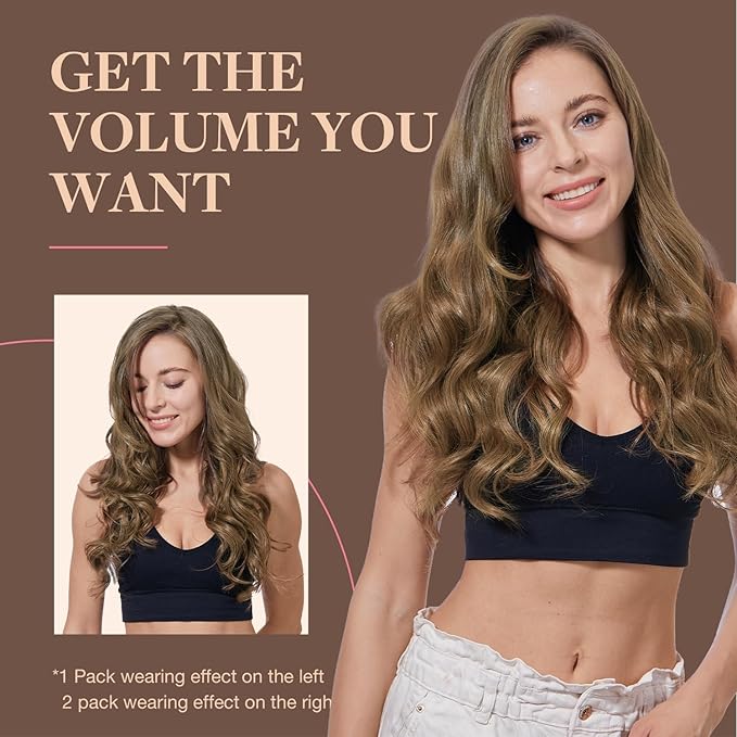 GOO GOO Clip in Hair Extensions Real Human Hair, Remy Human Hair Extensions Clip ins for Women, Natural Human Hair, 16inch 120g 7Pcs, 5 Light Ash Brown