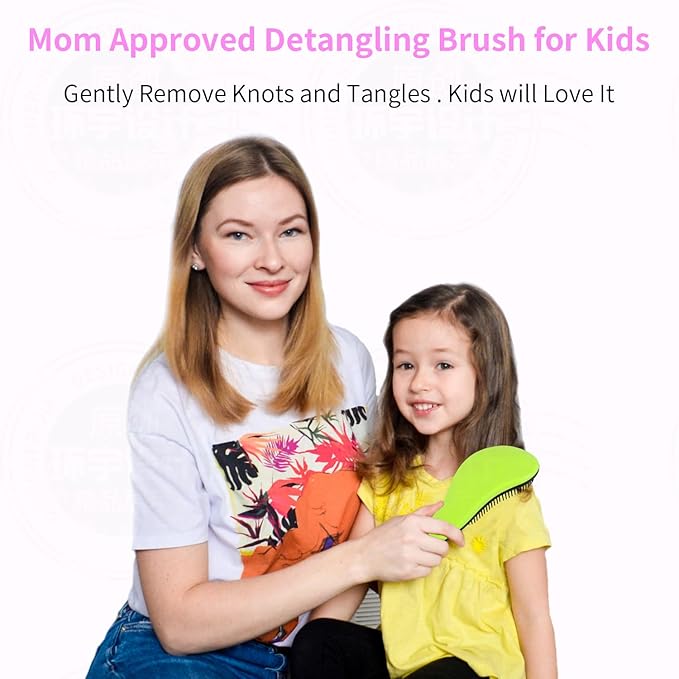 79STYLE 3pcs Detangler Brush Tangle Free Hair Brushes For Kids Knot Free No Pain Detangling Kids Hair Brush Combs For Women Curly Fine Hair (Size 7.4 Inch -Green)