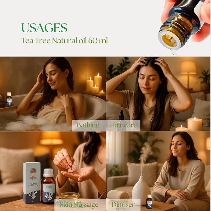 Roots & Above Tea Tree Essential Oil 2.02 Oz/60ml Pure Natural Oils for Skin, Face, Hair, Diffusers, Massage, Soap & Candle Making Scent
