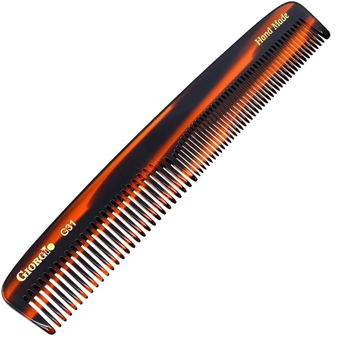 Giorgio G31 Fine Tooth and Wide Tooth Hair Comb, Styling Comb, Grooming Hair Combs for Women, Mens Beard Care Combs for Detangling and Styling - Handmade Saw-Cut and Hand Polished (TortoiseShell)