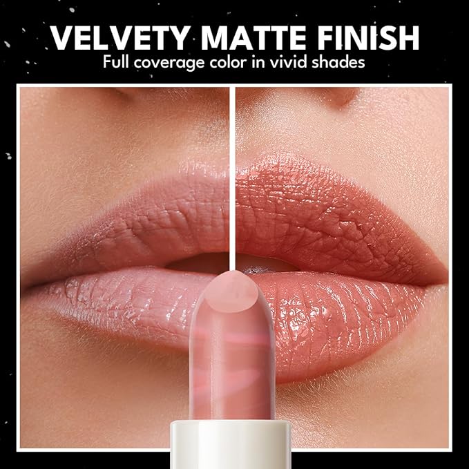 2PCS Marbled Matte Lip Stick Makeup - Velvety Finish | Naked-lip Feel, Full Coverage, D001+D003