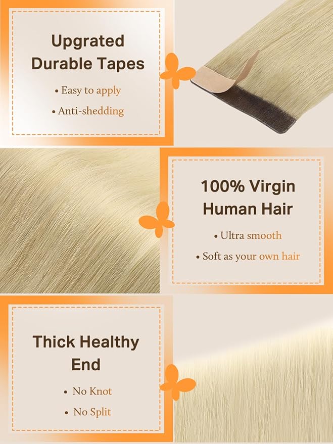 DOORES Tape in Human Hair Extensions, Light Brown to Golden Platinum Blonde 18 Inch 100g 40pcs, Hair Extensions Real Human Hair Tape in Natural Remy Straight Hair