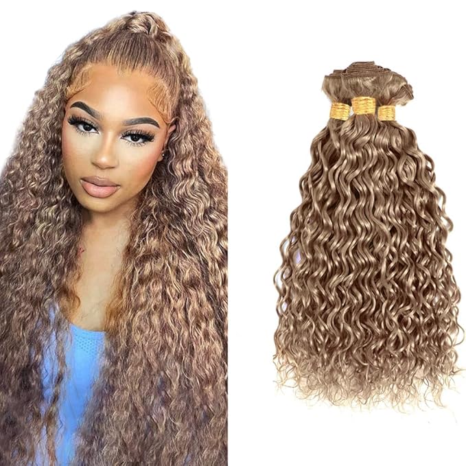Color #22 Bundles Human Hair Ash Blonde Water Wave Bundle 22 24 26 Inch Niegmeag Color #22 Wet and Wavy Bundle Hair Weave Grey Blonde Color 300g