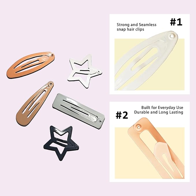 100PCS Snap Hair Clips for Women, 2 Inch Non-Slip Metal Barrettes, Stylish Hair Accessories for Girls, Perfect for Daily Use and Styling