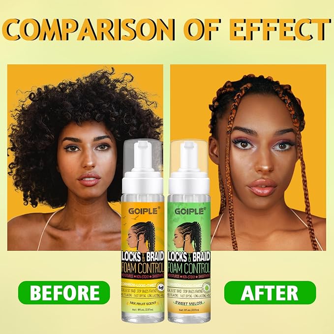 Goiple Hair Mousse for Braids, Twist, Locs - Braid Foam Control Mousse, No Flake, High Shine Style and Moisturizes, Lightweight Easy to Apply 16 fl oz (2pcs)