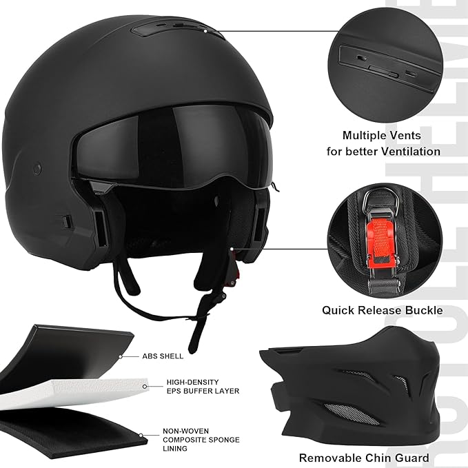 Full Face Motorcycle Helmet for Unisex-Adult Dirt Bike ATV Scooter Cruiser 3/4 Face Motocross Helmet Interchangeable Mouth Cover DOT Approved