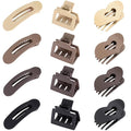 12 Pack Flat Hair Clips for Women-3 Styles Matte Neutral Flat Claw Clips, Black, Blonde,Light Brown & Dark Brown, French Duckbill Styling Accessories (Matte Neutral-3)