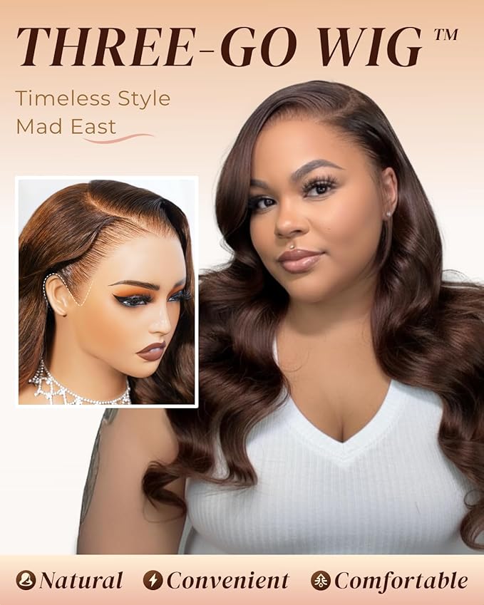 Arabella 13x6 Chocolate Brown Lace Front Wig Human Hair HD Transparent Body Wave Lace Front Wigs Human Hair Pre Plucked Glueless Frontal Brown Wig Human Hair 24 Inch