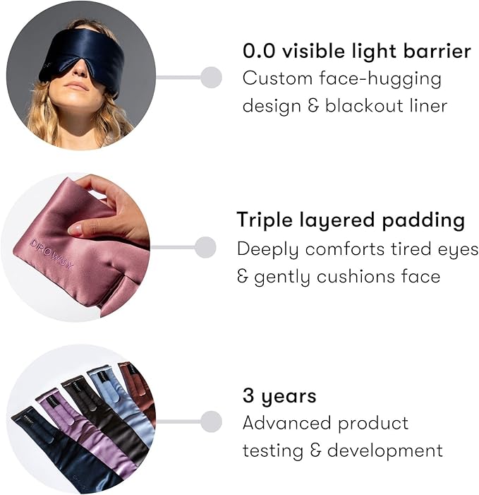 DROWSY Silk Sleep Mask. Face-Hugging, Padded Silk Cocoon for Luxury Sleep in Total Darkness. (Cosmic Energy)