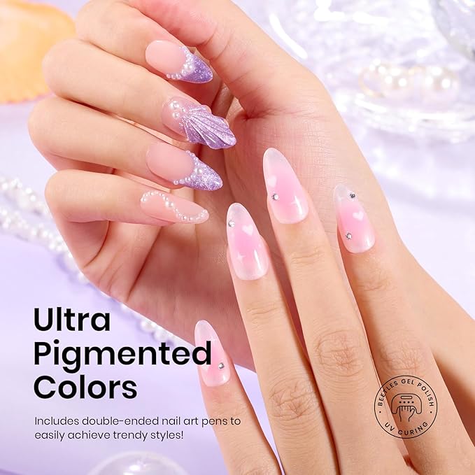 Beetles Pearl Gel Nail Polish Set - Ocean Treasures Gel Polish, 20 Colors Glitter Cat Eye Pink Red Mermaid Swirl Thread Effect Soak off Nail Gel for DIY Manicure Gift for Women