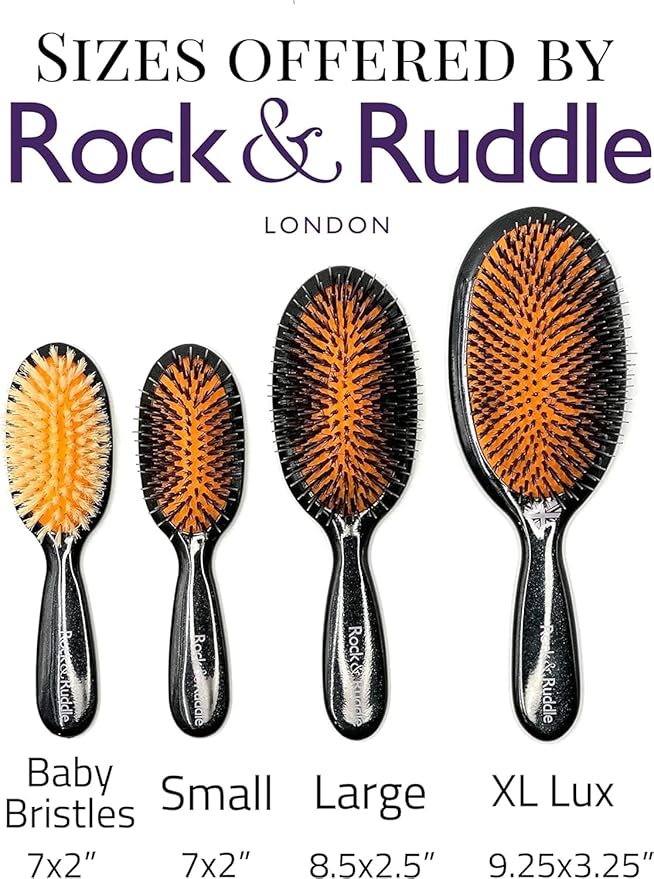 Rock & Ruddle Natural Mixed Boar Bristle Hair Brush for Women and Kids (Small/Travel Size, 17.5cm - Perfect for Wet or Dry Hair, Detangling Smoothing Blowdrying - Made in UK - Tile Blue