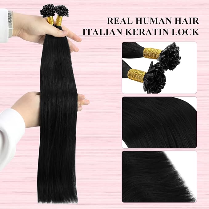 YoungSee U Tip Hair Extensions Black U Tip Hair Extensions Human Hair 22 Inch U Tips Human Hair Extensions Jet Black Keratin Hair Extension Real Human Hair Pre Bonded Extension for Wedding 50s/50g