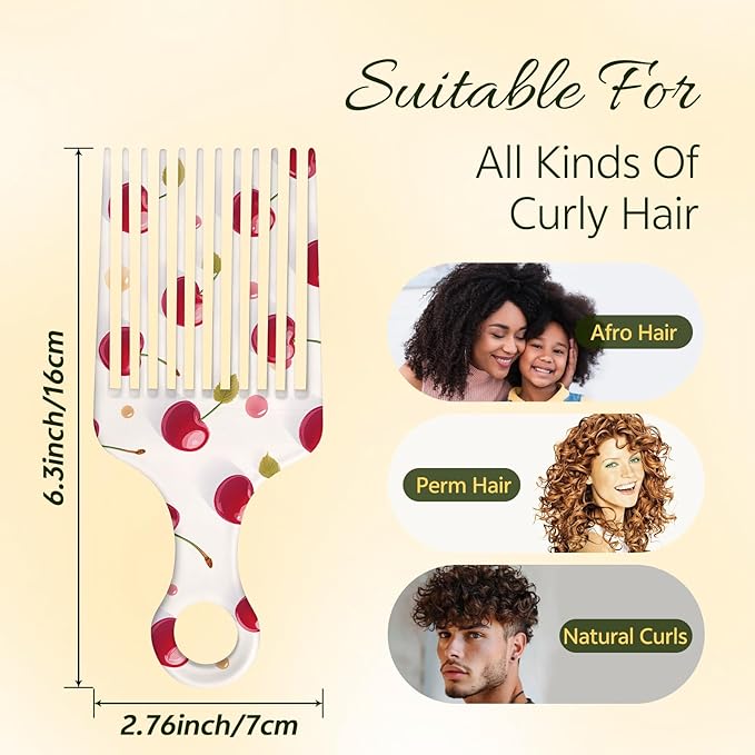 2 Pcs Afro Pick Comb for Natural Curly Hair,Portable Styling Hair Pick for Travel,Anti-Static,Cute Afro Comb for Women Men and Girls(Red-T3)