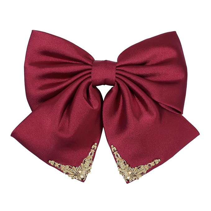 Vintage Palace Style Hair Barrette for women, SHE'S FREE STYLE JUST FOR YOU 14k Gold Plating Bow Hair Clip with Elegant Pearl, Retro Versailles Hair Accessories