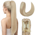 Hairro Claw Clip In Ponytails Extensions Jaw On Real Hair Ponytail Long Jaw/Claw Pony Tail With Clips Hairpieces For Women 14 Inch 105g #60 Platinum Blonde