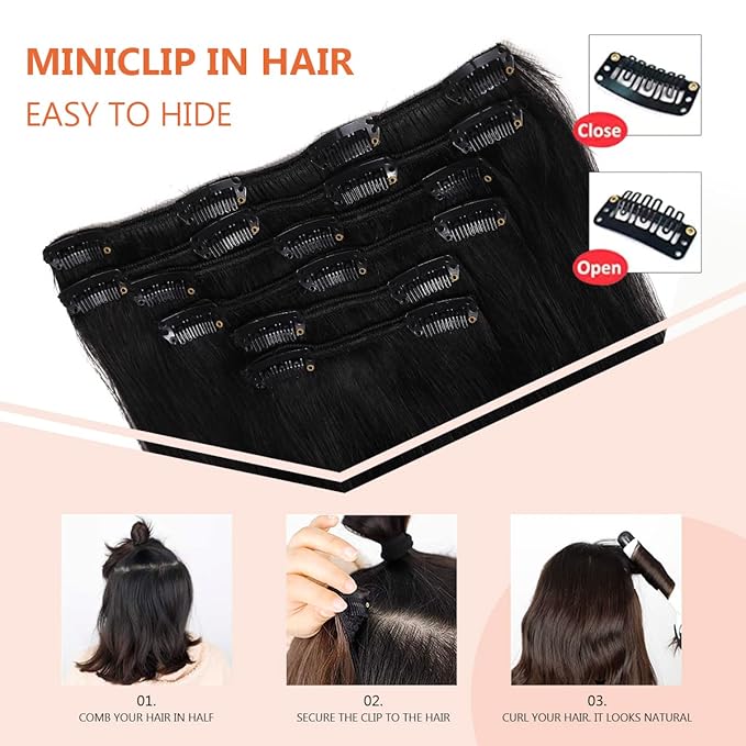 XDhair Black Clip In Hair Extensions Human Hair120g 20 Inch 6Pcs Clip in Hair Extensions Straight Natural Hair (#1,20Inch)