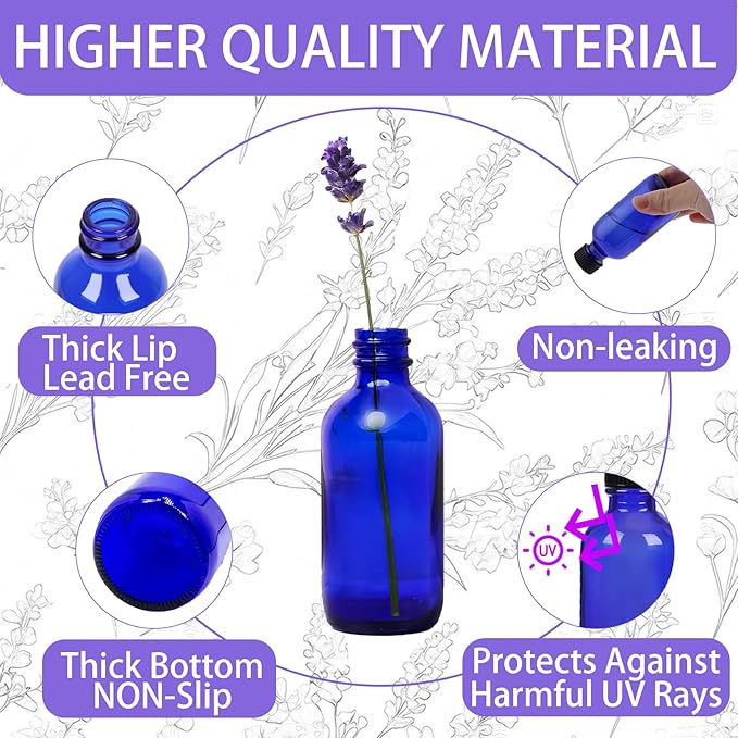 DIDITIME 2 oz Shot Bottles with Caps & Stainless Steel Funnels, Juicing Bottle Reusable Glass, 60ml Small Jars with Lids for Potion, Ginger Shots, Oils, Juice (Cobalt Blue, 6-pack)