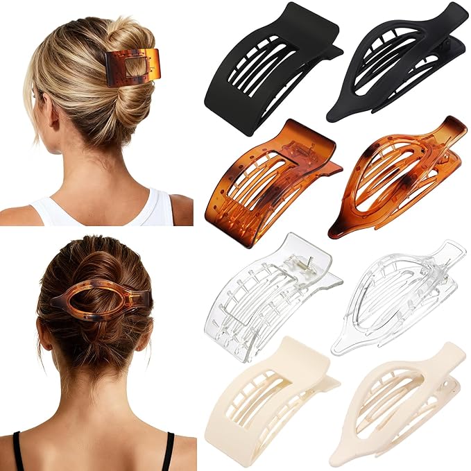 8Pcs French Flat Hair Clips for Women 2 Styles Claw Clips for Girls Matte Flat Hair Claw Clips for Thin and Thick Hair Large Non-slip Strong Hold Hair Accessories for Women (Transparent)