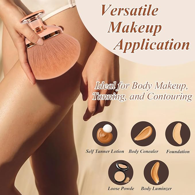 Blend & Blur Extra Large Body Makeup Brush for Self Tanner,GloréBrochas Leg Makeup & Bronzer Self Tan Applicator, 90MM Wide Round Head Kabuki Brush For Application (Rose-Gold)