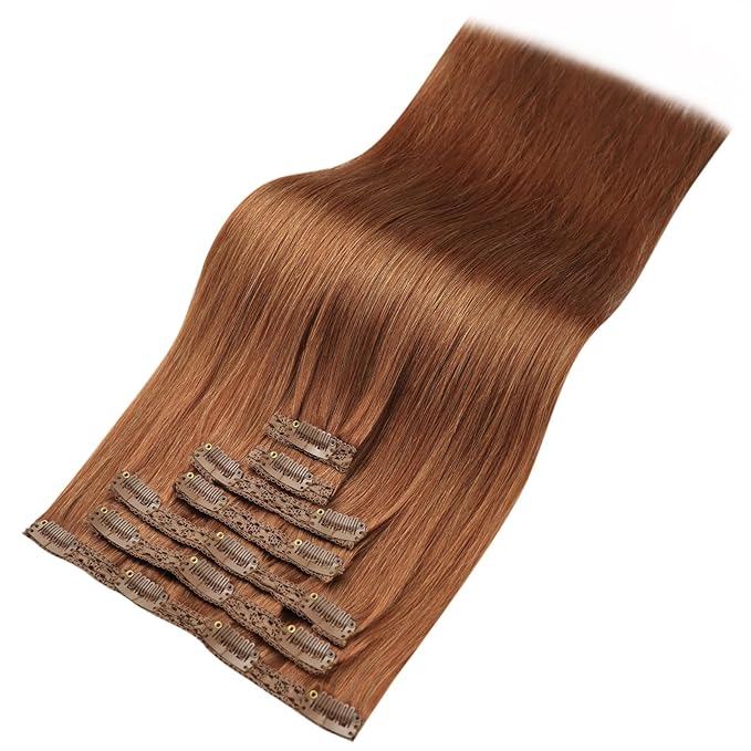 YoungSee Clip in Human Hair Extensions Light Copper Clip in Extensions Real Human Hair Copper Hair Extensions Clip ins Straight Soft Hair 18Inch 7Pcs 120G